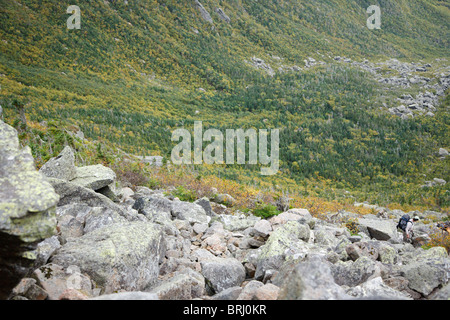 Hikers ascending King Ravine Trail. Located in King Ravine in the White Mountains, New Hampshire USA Stock Photo