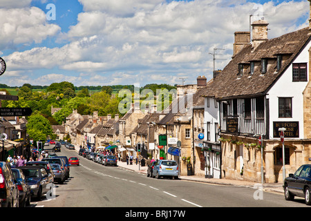 View looking down the High Street in the tourist Cotswold town of Burford, Oxfordshire, England, UK Stock Photo