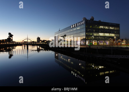 Looking East along the River Clyde at sunrise in Glasgow, Scotland, UK Stock Photo