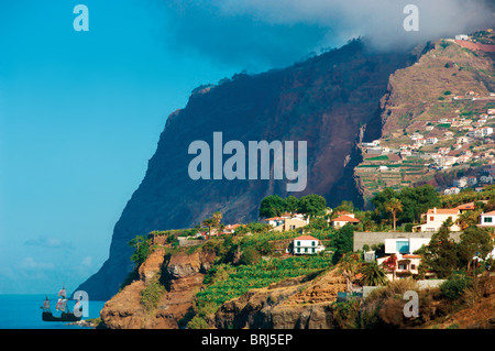 Cabo Girao,Madeira,'Nau Santa Maria' Christopher Columbus replica ship, tourist boat Stock Photo