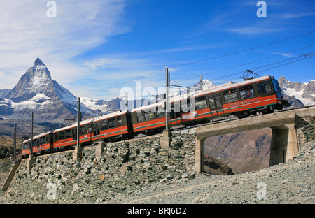 Gornergratbahn with the Matterhorn mountain behind, Switzerland Stock Photo