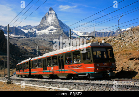 Gornergratbahn with the Matterhorn mountain behind, Switzerland Stock Photo