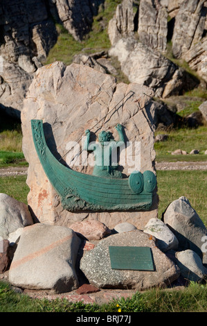 Greenland, Erik's Fjord (aka Eriksfjord), Brattahlid (aka Qassiarsuk). Monument  to Erik the Red. Stock Photo