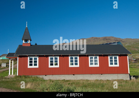 Greenland, Erik's Fjord (aka Eriksfjord), Brattahlid (aka Qassiarsuk). Modern village church. Stock Photo