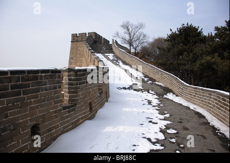 Snow path on the Great Wall in Badaling in Beijing, China Stock Photo