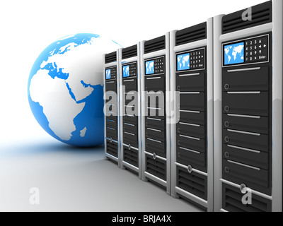 server row and earth (done in 3d) Stock Photo