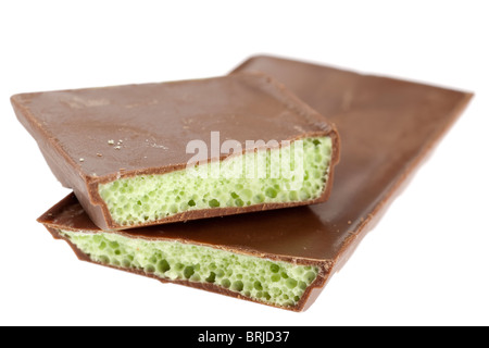 Halved bar of Aero mint bubble chocolate Stock Photo