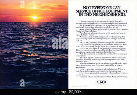 Color double page spread advert for XEROX copiers in American fashion magazine circa 1983 Stock Photo
