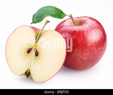 Red apple and half of red apple isolated on a white background. Stock Photo