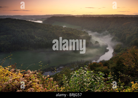 A misty autumn morning over the River Wye as seen from Symond's Yat in Gloucestershire