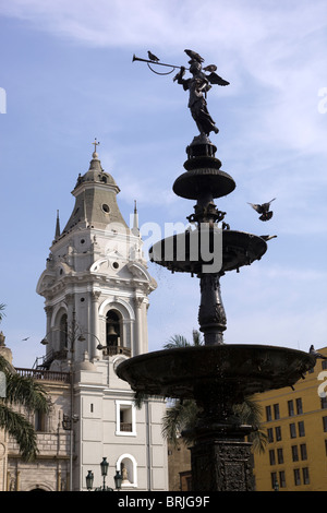 Fountain in front of Cathedral Plaza de Armas Lima Peru Stock Photo