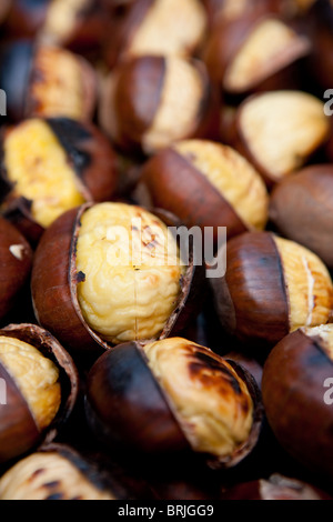 Chestnuts Chestnut roasted on grill detail close Stock Photo