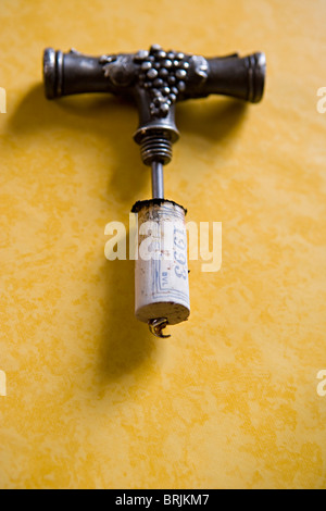 Corkscrew with cork Stock Photo