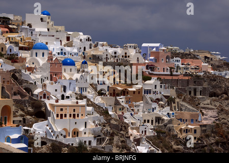 Amazing landscape view of Oia village in Santorini island. Stock Photo