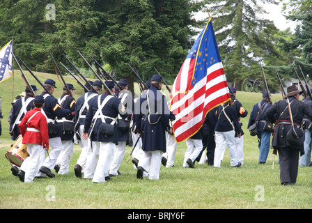 Union troops marching in column formation, Civil War Battle Re-enactment, Port Gamble, WA Stock Photo
