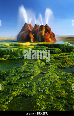 The continuous Fly Geyser in the Black Rock Desert of Nevada, USA Stock Photo