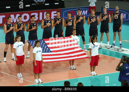 USA team during the national anthem during the match USA v France of the third round of FIVB Men's Volleyball World Championship Stock Photo