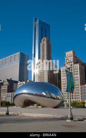 The cloud gate cloudgate or bean sculpture by atrist Anish Kapoor AT&T Plaza in Millennium Park within the Loop area of Chicago Stock Photo