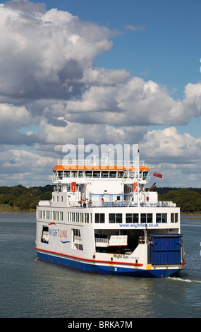 Wightlink ferry Wight Sun leaving Yarmouth on the Isle of Wight across the Solent to the mainland Lymington, Hampshire UK in September - car ferry Stock Photo