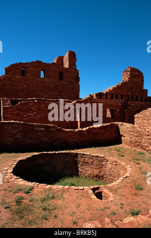 Remains of Spanish Mission church and Pueblo ruins at Abo Pueblo Salinas Pueblo Missions National Monument Mountainair NM Stock Photo