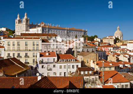 View over Alfama to Sao Vicente de Fora Church and Santa Engracia Church Lisbon Portugal Stock Photo