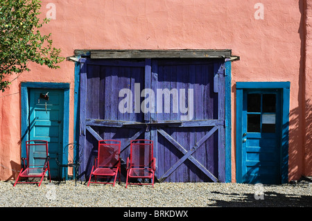 Colorful buildings in Madrid, NM, along the Turquoise Trail. Stock Photo