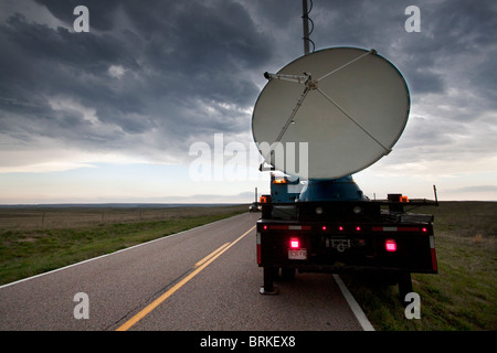 A Doppler on Wheels truck scans a supercellular thunderstorm in rural Wyoming, May 21, 2010. Stock Photo