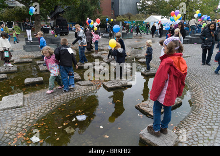 Cologne - world Children's Day kids' weekend festival held in the city September 18-19 2010 - crossing the puddles Stock Photo