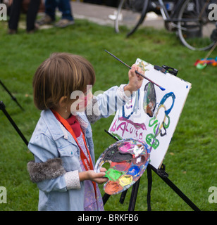Cologne - world Children's Day kids' weekend festival held in the city September 18-19 2010 - painting with easels Stock Photo