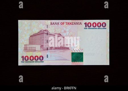 Tanzanian Banknote. 10,000 Shillings, Bank of Tanzania, Dar es Salaam, on back, 2003 series. Stock Photo