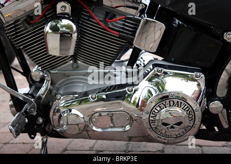 Harley Davidson engine with skull detailing. Stock Photo