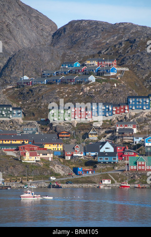 Greenland, Qaqortoq. South Greenland's largest town with almost 3,000 inhabitants. Coastal view of port area Stock Photo