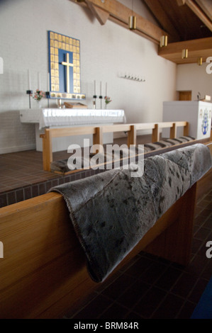 Greenland, Qaqortoq. South Greenland's largest town with almost 3,000 inhabitants. Interior of the modern Gertrud Rask church. Stock Photo