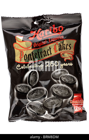 Bag of Haribo original liquorice Pontefract cakes Stock Photo