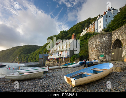 High tide in the old fishing village of Clovelly, North Devon, England. Autumn (September) 2009. Stock Photo