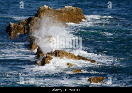 Sea foam and spray about the Man O' War Rocks, St Oswald's Bay, Dorset, England Stock Photo
