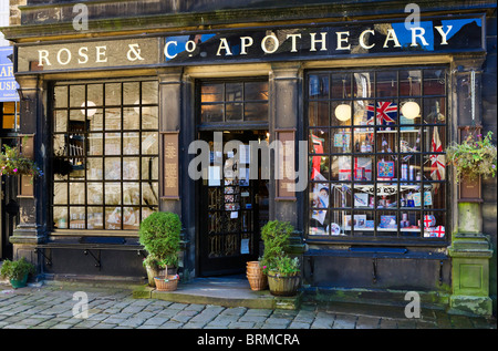 Apothecary on the main street in the village of Haworth, West Yorkshire, England, UK Stock Photo