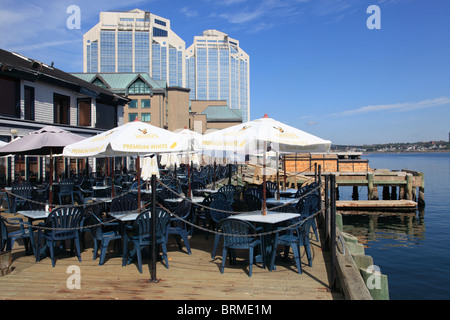 outside restaurants at the Harbour Walk of Halifax, Nova Scotia, Canada, North America. Photo by Willy Matheisl Stock Photo