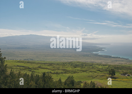 The West Coast of Hawaii (Big Island) showing Waimea, the North Kona district and the active volcano Mauna Loa. Stock Photo