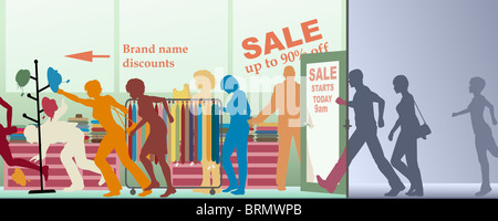 Editable vector illustration of a sale opening at a store Stock Photo