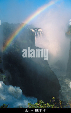 Part of the main falls of the Victoria Falls showing a rainbow Stock Photo
