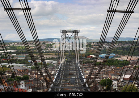 Refurbishment of the Newport Transporter Bridge in S Wales. The crossing which spans the River Usk was built 1902-1906 and is be Stock Photo