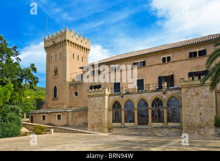 Spain Balearic Mallorca Andratx town hall fort castle palm tree