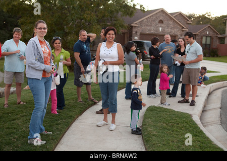 Austin neighbors gather during National Night Out, a national anti-crime effort aimed at keeping neighborhoods vibrant and safe. Stock Photo