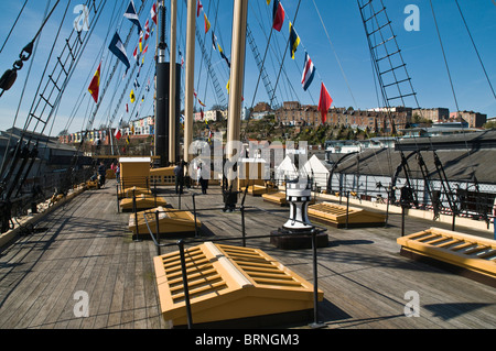 dh SS Great Britain BRISTOL DOCKS BRISTOL SS Great Britain ships deck rigging masts tourists Stock Photo