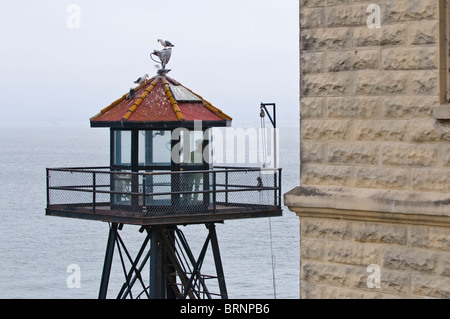 Watchtower of the former American prisons on Alcatraz Island, San Francisco, California, USA Stock Photo