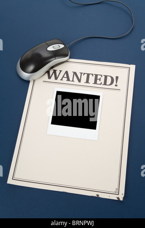 computer mouse and wanted poster, online searching Stock Photo