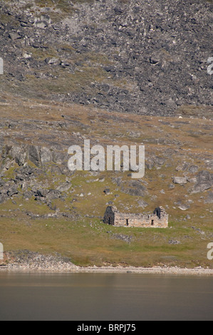 Greenland, Qaqortoq, Hvalsey (aka Whale Island). 14th c. stone ruins of Hvalsey Church (aka Hvalso Kirkeruin). Stock Photo