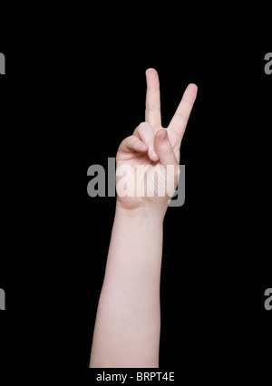 number two in hand isolated on black background. Number two white in a ...