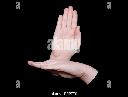 the word busy in sign language on a black background Stock Photo